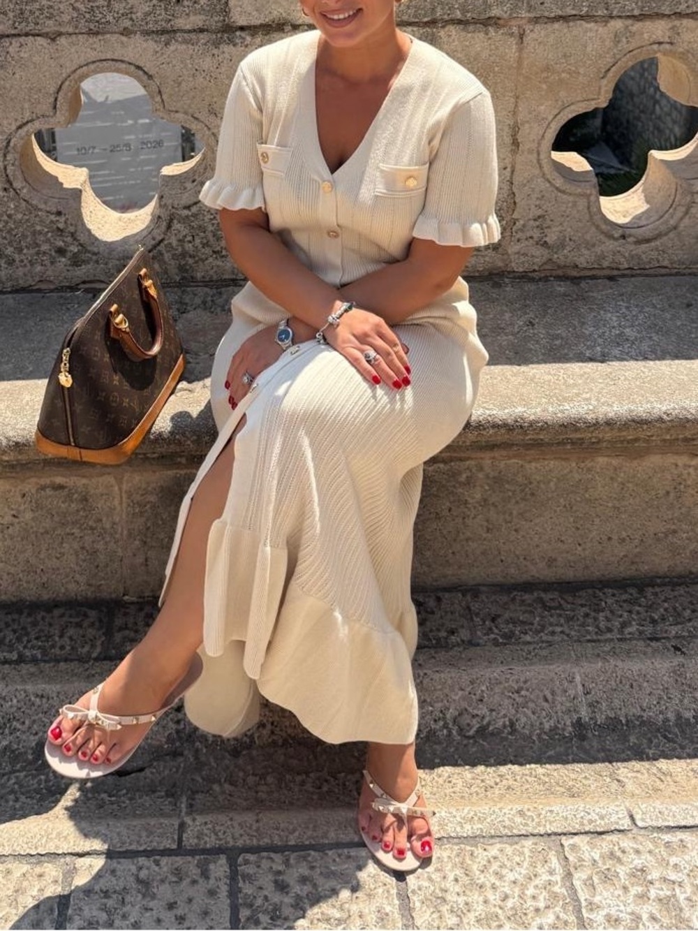 Commense Cream Button-Front Maxi Dress with Ruffle Hem - Picture 2 of 6